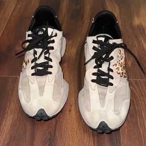 New Balance Cream and Leopard Print Sneakers